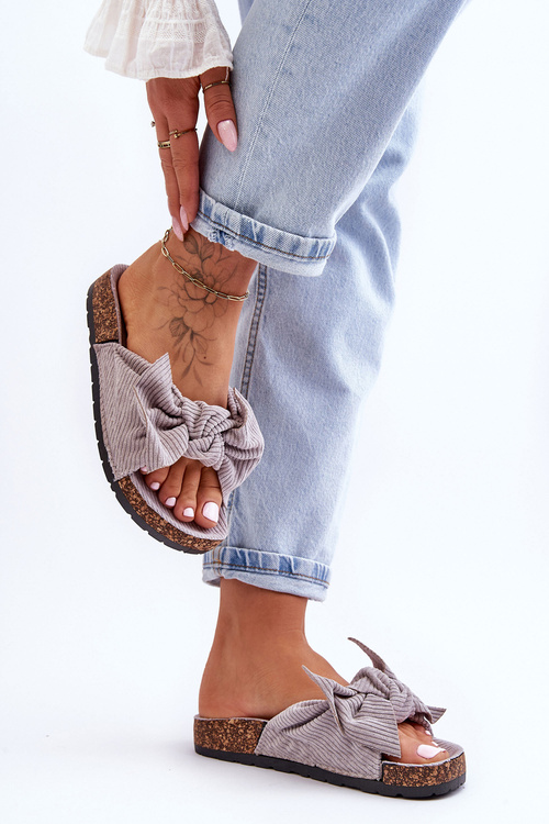 Вельветові тапочки на корковій підошві Сірі Summertime