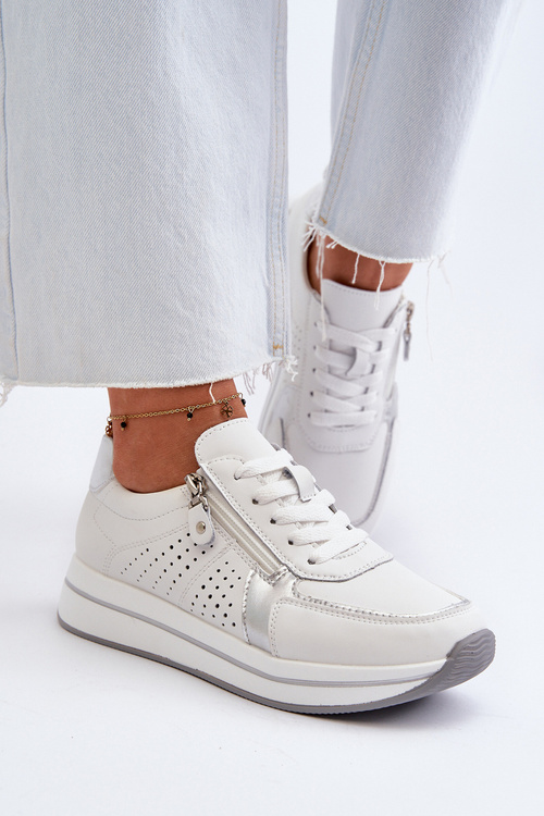 Жіночі шкіряні кросівки на платформі білого кольору Ligustra