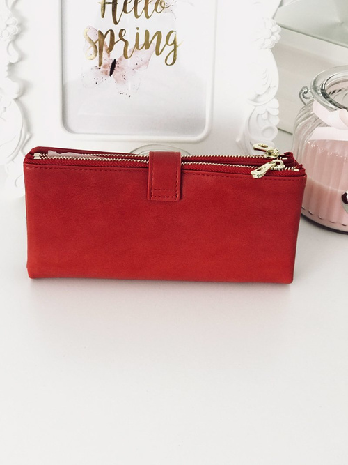 Великий жіночий червоний гаманець із золотою фурнітурою