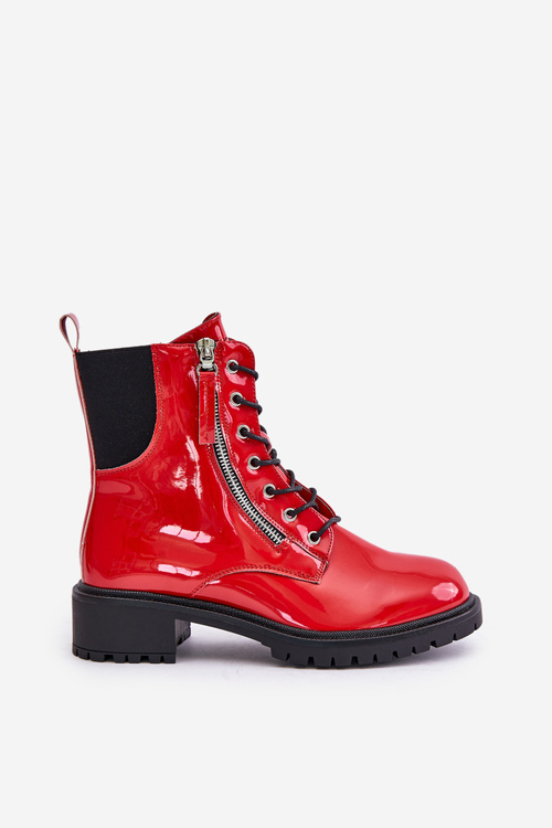 Лаковані робочі черевики із застібкою-блискавкою, утеплені червоного кольору Ravanthia