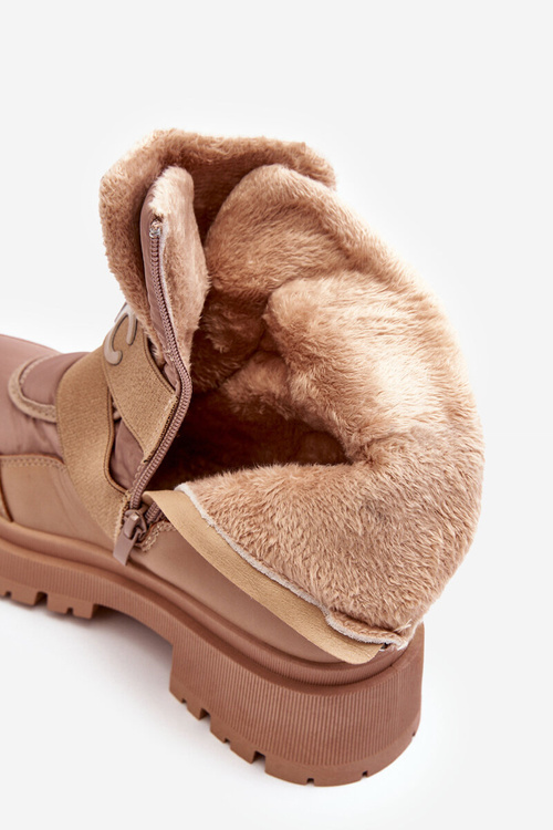Жіночі зимові черевики на блискавці утеплені, бежевого кольору Zeva