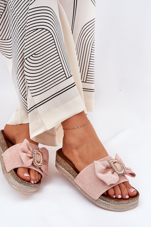 Жіночі Сандалі На Платформі З Бантом І Декоративною Брошкою Рожеві Lenela