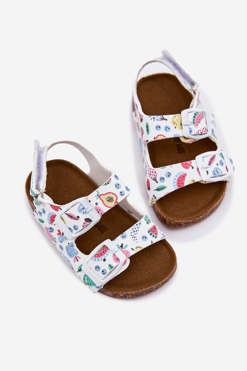 Дитячі сандалі на корковій підошві з пряжками фрукти білі Thessa