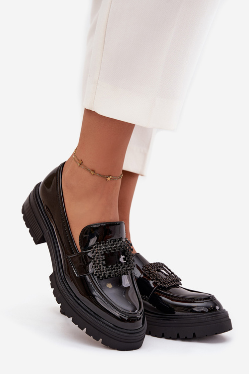 Лаковані жіночі мокасини з оздоблювальною пряжкою Чорні Luvianne