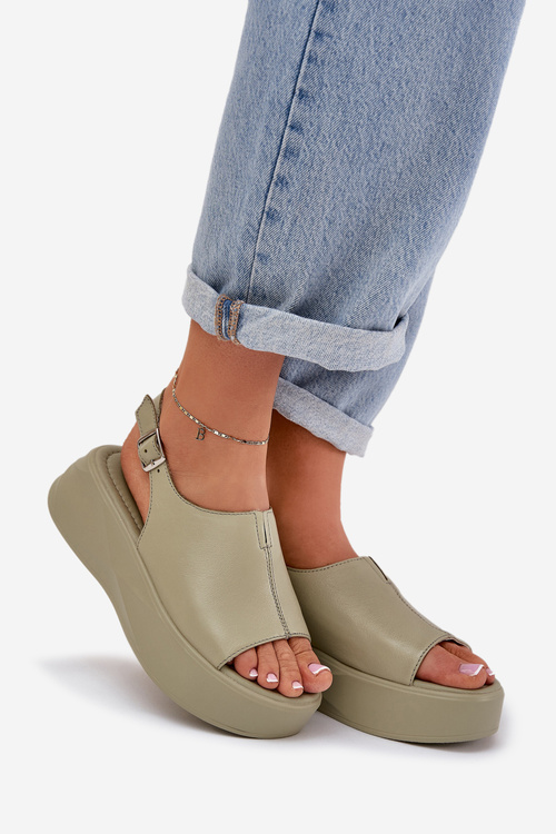 Шкіряні Жіночі Сандалі На Платформі D&A SJ2301-2 Зелені