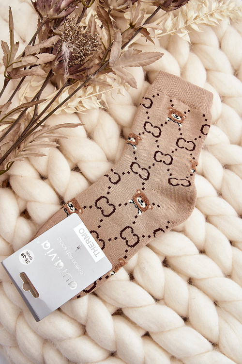 Теплі бавовняні шкарпетки з бежевими ведмедиками