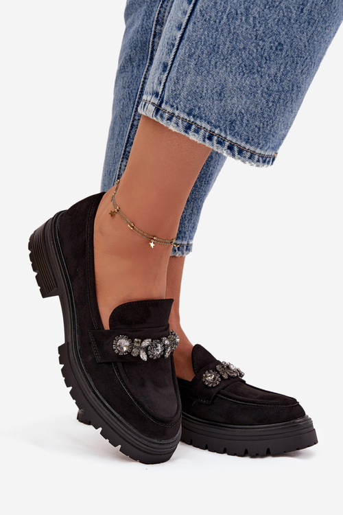 Замшеві Мокасини Для Жінок З Декоративною Брошкою Чорні Valiana