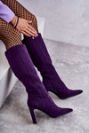 Чоботи жіночі на каблуці до коліна фіолетові Truly Love