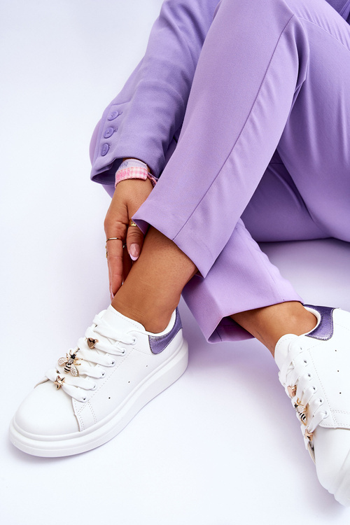 Жіноче спортивне взуття на масивній платформі біло-фіолетового кольору Chante