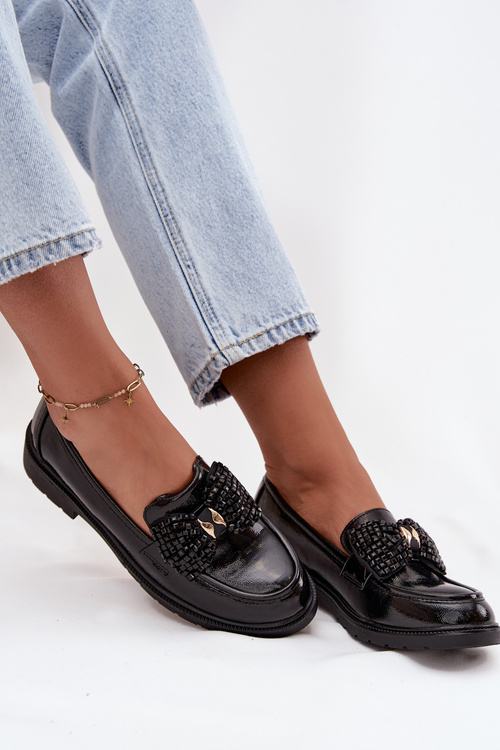 Лаковані жіночі мокасини з бантом S.Барскі HY52-319A чорні