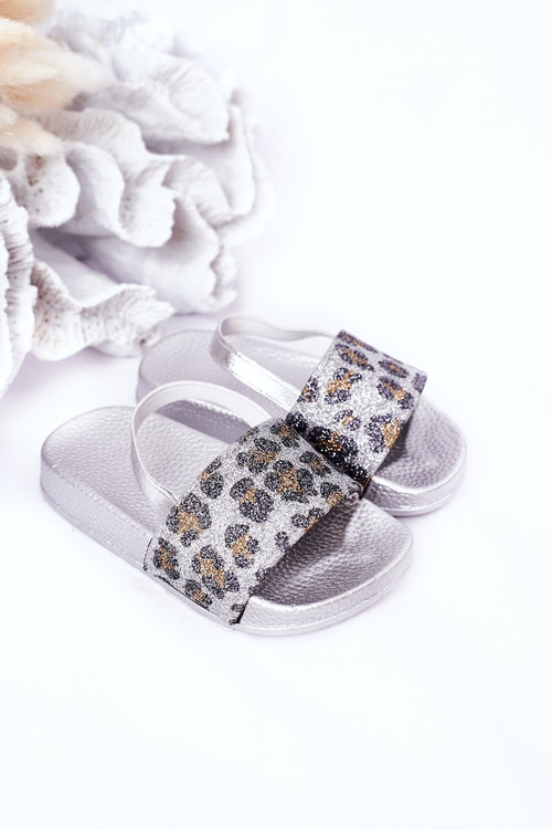 Дитячі гумові тапочки з блискітками сріблясті Rimia