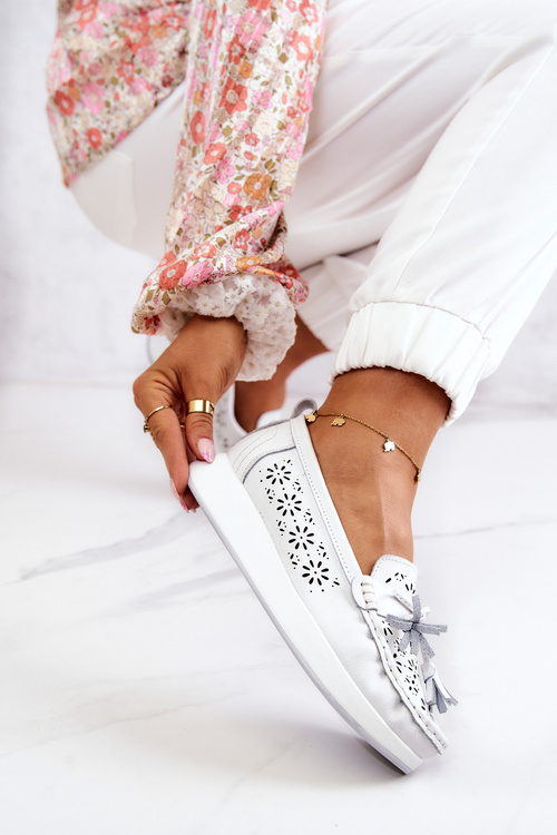 Жіночі ажурні лофери на платформі White Louise