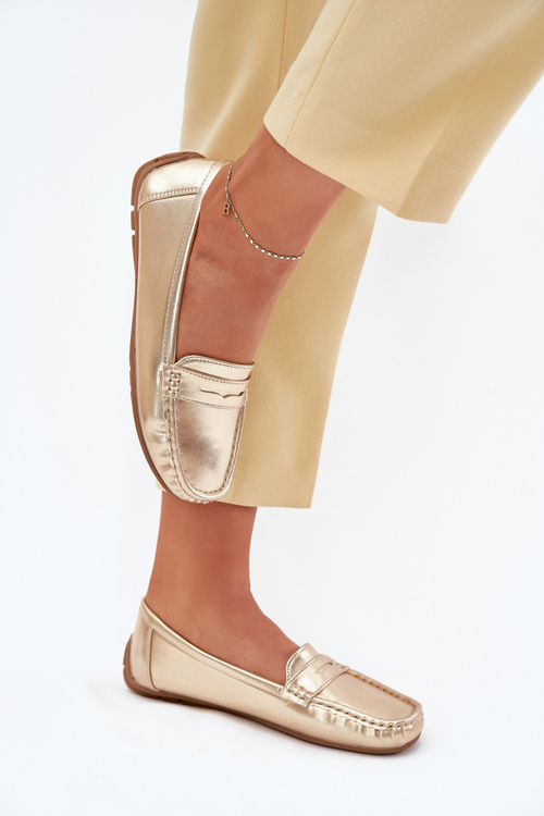 Жіночі Еко Шкіряні Мокасини Золоті Lenvie