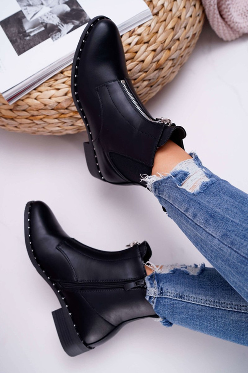 Чоботи жіночі на плоскому ходу з орнаментом на блискавці чорні Vermina