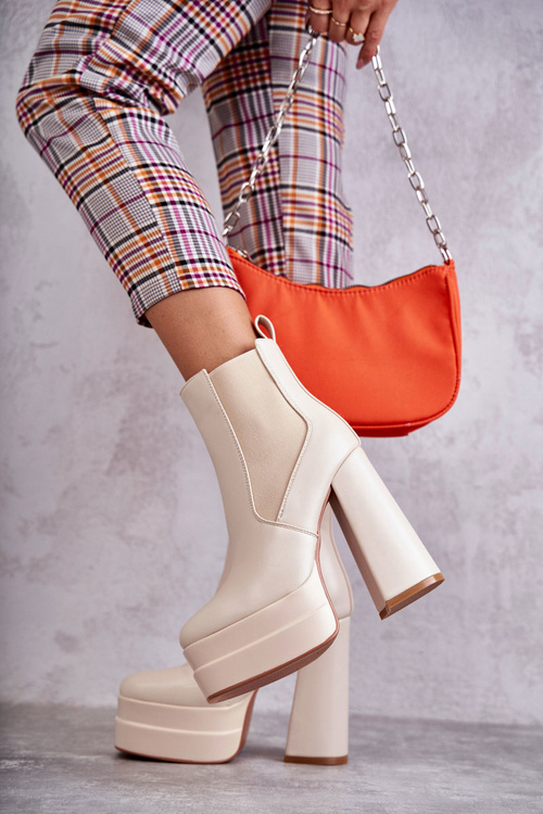 Жіночі шкіряні чоботи на масивному каблуці Бежеві Jones