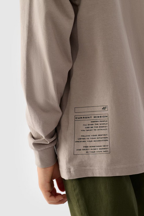 Футболка з довгим рукавом для хлопчика з принтом Regular 4F 4FJWAW24TLONM294-26S сіра