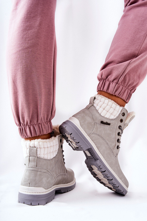 Шкіряні утеплені трепери світло-сірі Laralis