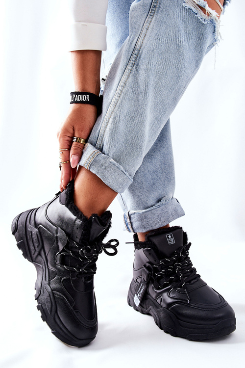 Жіночі утеплені зимові черевики Кросівки чорні Kaphia