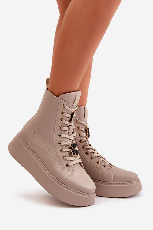 Жіночі шкіряні ботильйони Workers на шпильках, бежевий CheBello 4294