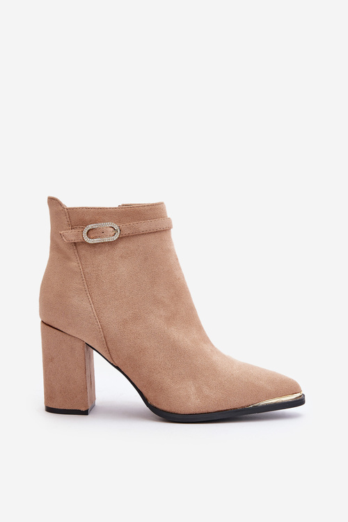 Теплі жіночі ботильйони з гострими носами на каблуці Бежеві Laoreina