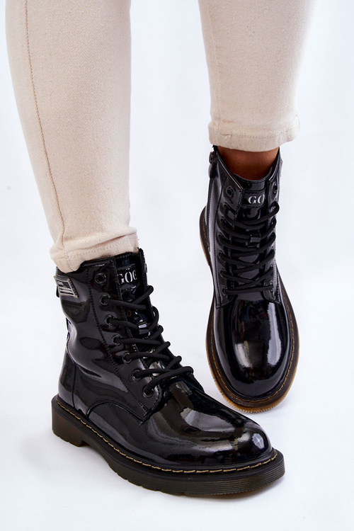 Чоботи жіночі лаковані утеплені GOE II2N4050 Чорні