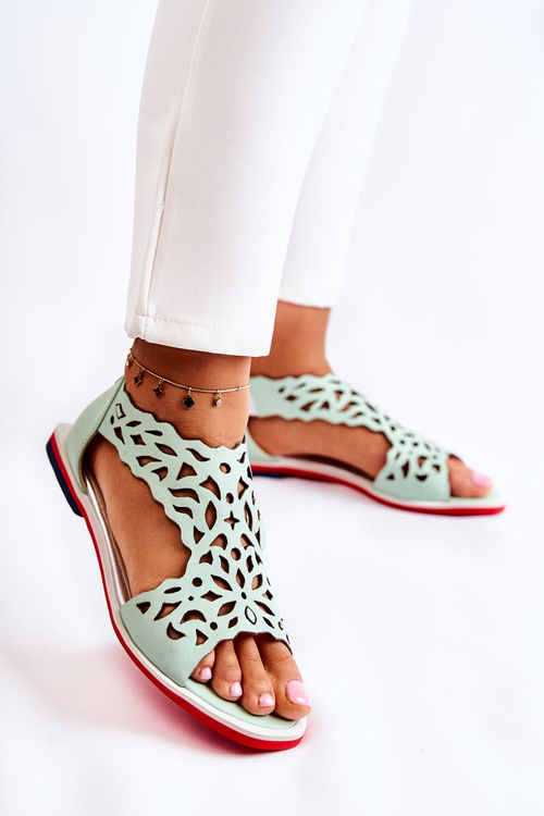 Шкіряні ажурні босоніжки Light Green Alima