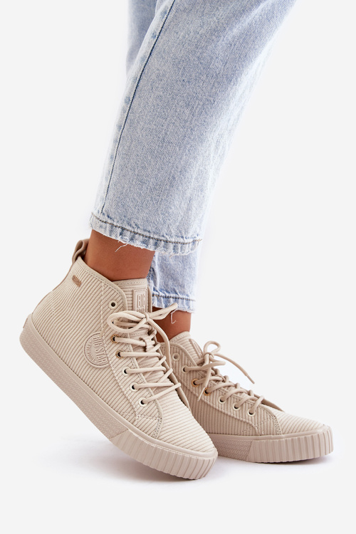 Утеплені вельветові жіночі кросівки Big Star OO274771 Hi-Poly System Beige