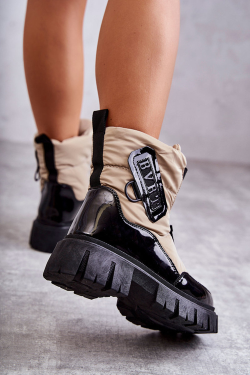 Жіночі теплі зимові черевики на блискавці бежево-чорного кольору Marit