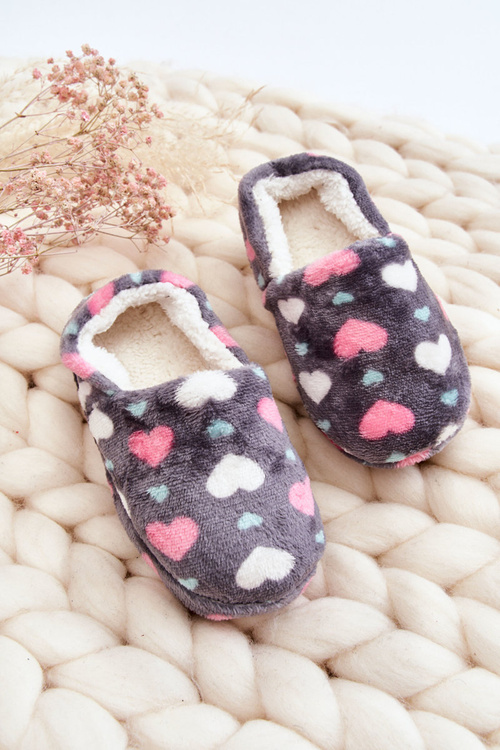 Дитячі утеплені тапочки в серці сірі Meyra