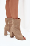 Замшеві Чоботи На Каблуку З Відкритими Пальцями Бежеві Zazoo 3830