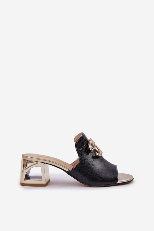 Шкіряні Елегантні Жіночі Сандалі на Низькому Каблуці Лаура Мессі 2874 Чорні