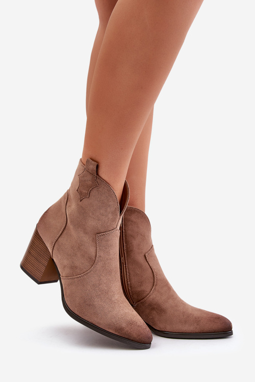 Ковбойські чоботи на підборах утеплені еко замшею темно-бежеві Vinceza 58345