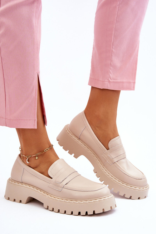 Жіночі лофери шкіряні туфлі Big Star LL274457 Бежеві