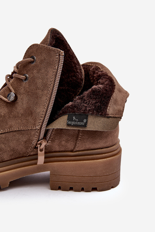 Жіночі низькі чоботи утеплені на блискавці темно-бежевого кольору Cameronia