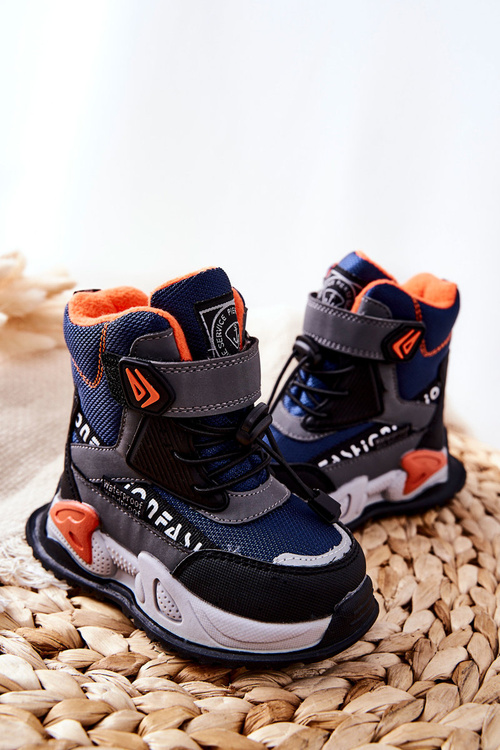 Утеплені снігові черевики на липучках темно-синього та сірого кольору Darel