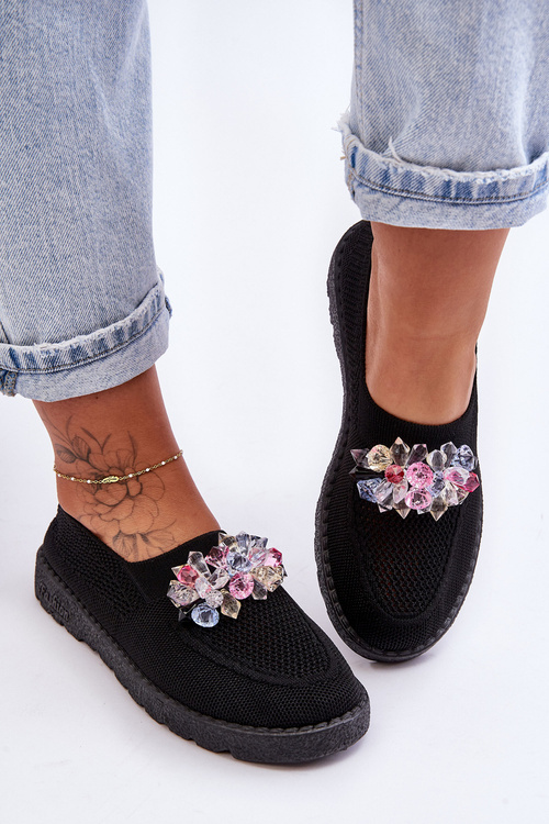 Жіночі сліпони з камінням чорні прості