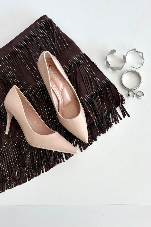 Лаковані Еко Шкіряні Жіночі Туфлі На Високих Каблуках З Вузьким Носком Бежеві Jadira