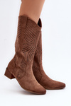 Коричневі ажурні чоботи Walea на низькому каблуці