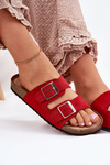 Жіночі сандалі на корковій платформі з пряжками червоні Evisolla