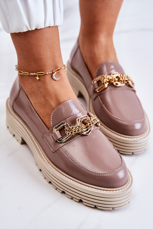 Жіночі туфлі броги шкіряні золотисті прикраси темно-бежеві Laura Messi 2383