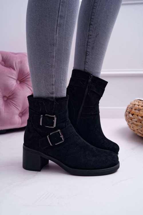 Жіночі чоботи на підборах замшеві чорні Fagret