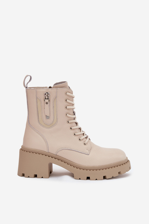 Шкіряні жіночі ботильйони на каблуці Vinceza 86418 бежеві