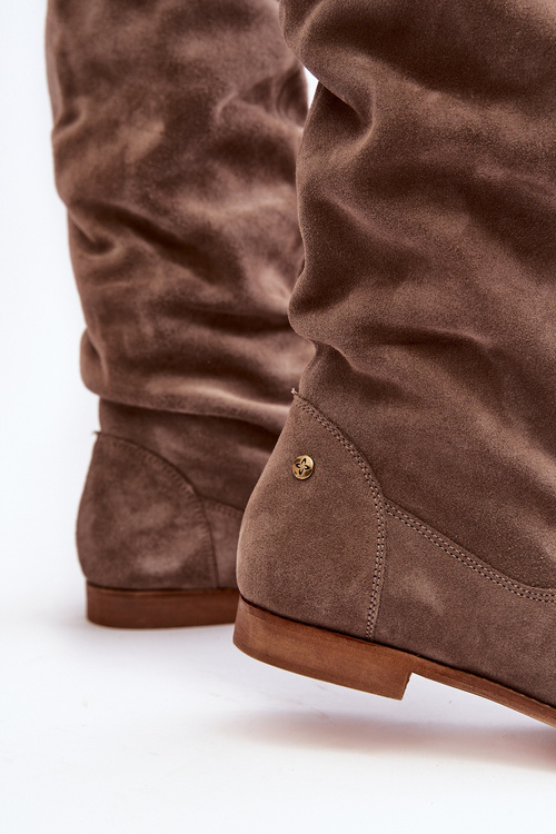 Жіночі замшеві чоботи до коліна Maciejka 05790-04 Бежеві