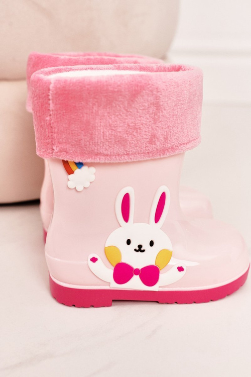 Дитячі утеплені чоботи з зайчиком рожеві