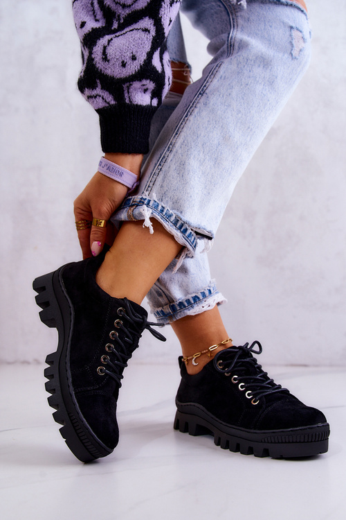 Жіночі замшеві туфлі на зав'язках чорний майсон