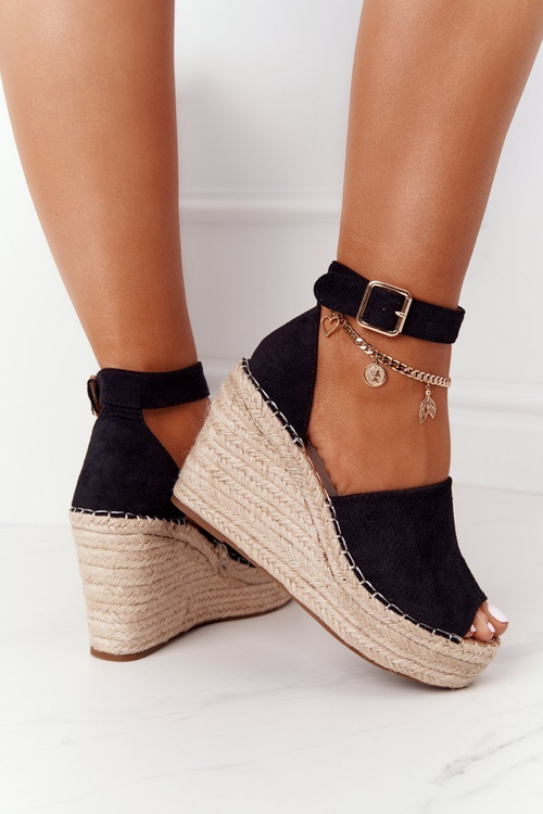 Босоніжки на танкетці з косами Чорні Makenna