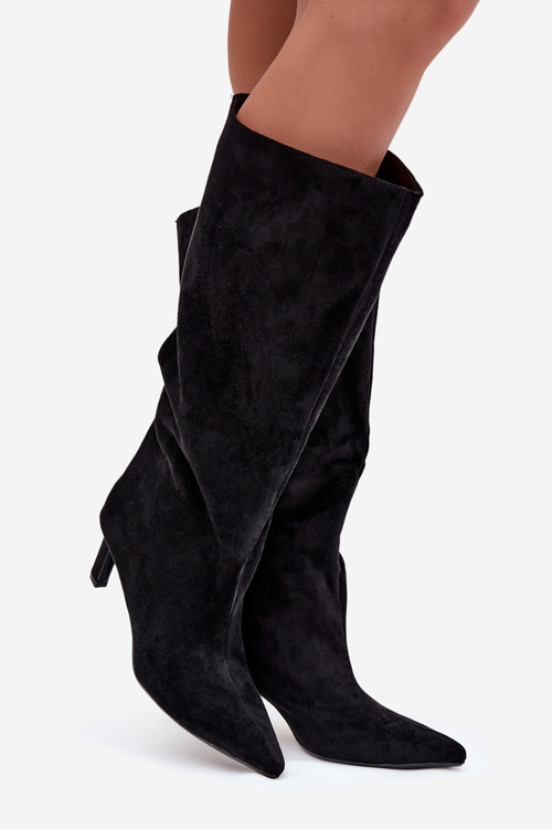 Жіночі чоботи з еко замшу на шпильці чорні Phelin