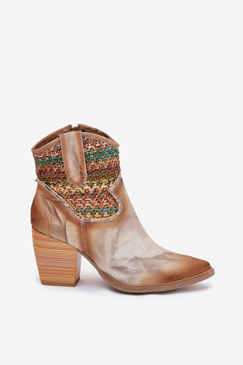 Шкіряні Ковбойські Чоботи На Підборі З Декоративною Плетінкою Maciejka 06810-29 Багатокольорові