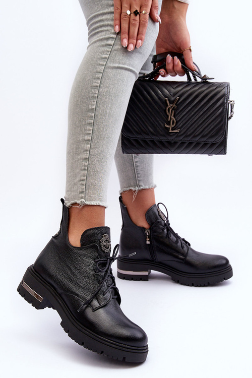 Чорні жіночі шкіряні ботильйони Zazoo 60309 на плоскому каблуці