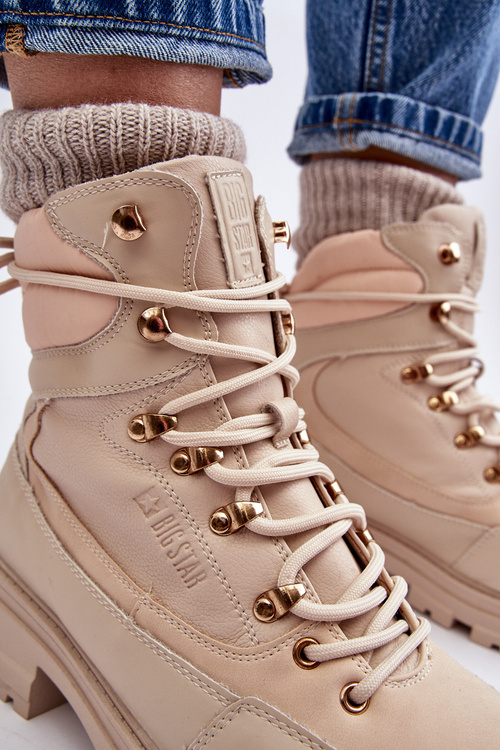 Жіночі черевики Trapper на підкладці на шнурівці світло-бежеві з великою зіркою MM274664
